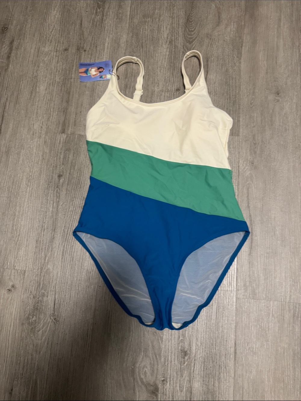 Serra Colorblock One-Piece Swimsuit in White, Teal & Blue